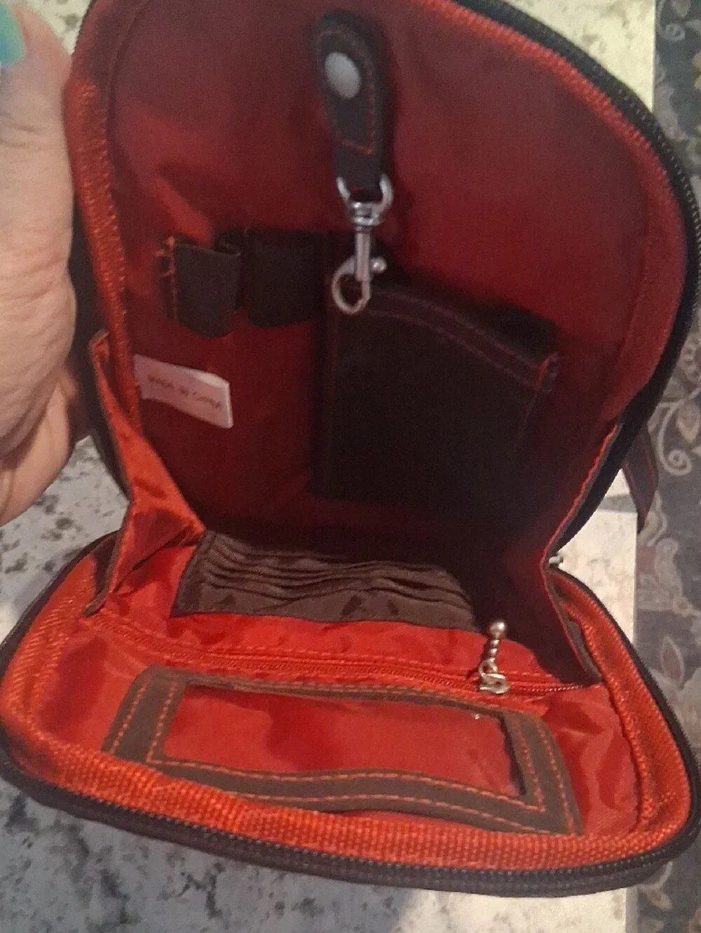 Baggalini Chocolate Brown Crossbody Bag with Red Stitching